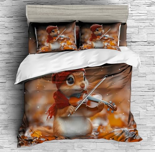 REALIN Woodland Adventure Chipmunk Themed Duvet Cover Set Nature-Themed Bedding Girl Boy Kids Bed Sets 3/4PCS Quilt Covers/Sheets/Pillow Shams,Twin/Full/Queen/King (B,King-229x259cm-3PCS)