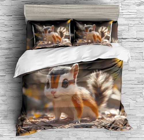 REALIN Woodland Adventure Chipmunk Themed Duvet Cover Set Nature-Themed Bedding Girl Boy Kids Bed Sets 3/4PCS Quilt Covers/Sheets/Pillow Shams,Twin/Full/Queen/King (B,King-229x259cm-3PCS)