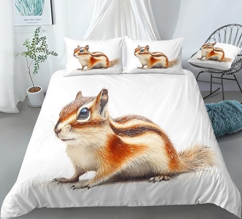 REALIN Woodland Adventure Chipmunk Themed Bedding Nature-Themed Duvet Cover Set Girl Boy Kids Bed Sets 3/4PCS Quilt Covers/Sheets/Pillow Shams,Twin/Full/Queen/King (C,Queen-228x228cm-3PCS)
