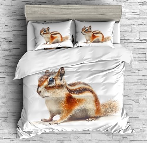 REALIN Woodland Adventure Chipmunk Themed Duvet Cover Set Nature-Themed Bedding Girl Boy Kids Bed Sets 3/4PCS Quilt Covers/Sheets/Pillow Shams,Twin/Full/Queen/King (B,King-229x259cm-3PCS)