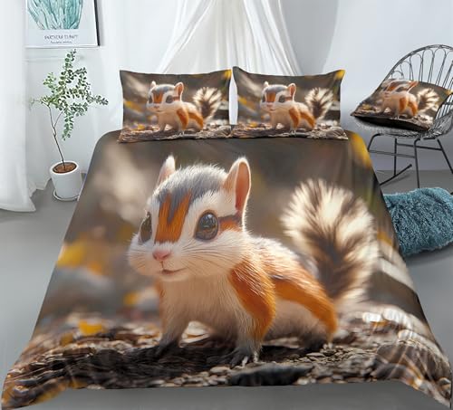 REALIN Woodland Adventure Chipmunk Themed Bedding Nature-Themed Duvet Cover Set Girl Boy Kids Bed Sets 3/4PCS Quilt Covers/Sheets/Pillow Shams,Twin/Full/Queen/King (C,Queen-228x228cm-3PCS)