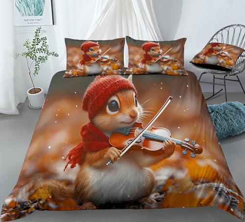 REALIN Woodland Adventure Chipmunk Themed Bedding Nature-Themed Duvet Cover Set Girl Boy Kids Bed Sets 3/4PCS Quilt Covers/Sheets/Pillow Shams,Twin/Full/Queen/King (C,Queen-228x228cm-3PCS)