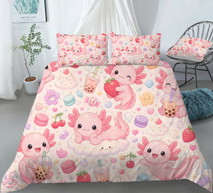Sweet Kawaii Axolotl Duvet Cover Set - Print 3