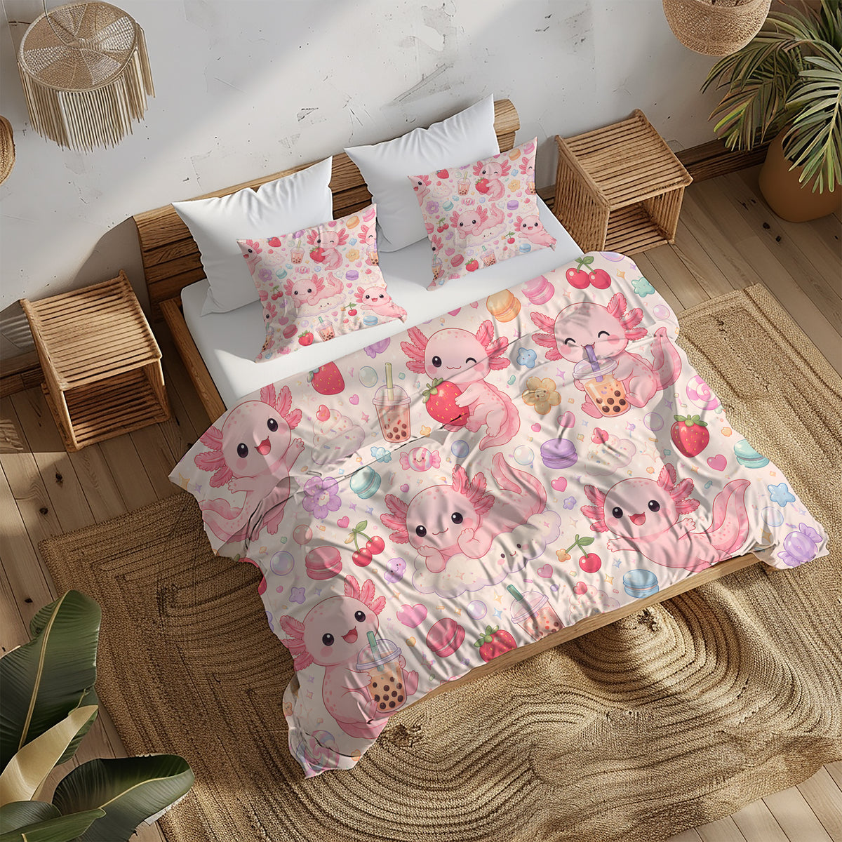 Sweet Kawaii Axolotl Duvet Cover Set