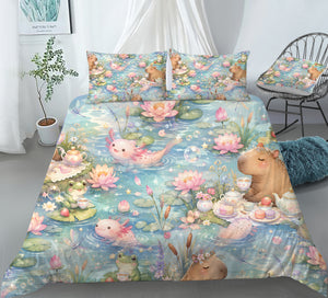 Axolotl Capybara Frog Duvet Cover Set - Print 15
