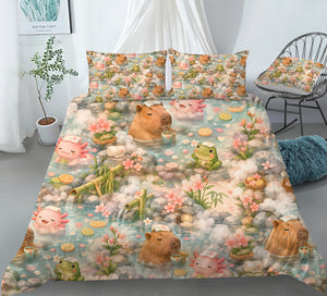 Axolotl Capybara Frog Duvet Cover Set - Print 21