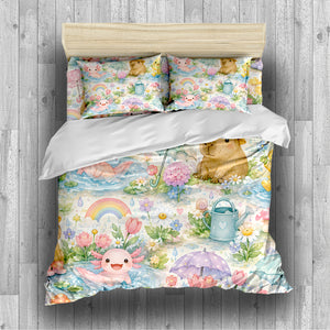 Axolotl Capybara Frog Duvet Cover Set - Print 25