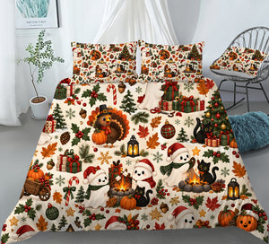 Halloween Thanksgiving Christmas Duvet Cover Set - Print 3