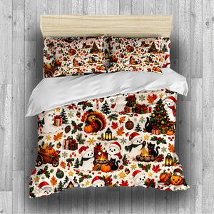 Halloween Thanksgiving Christmas Duvet Cover Set - Print 1