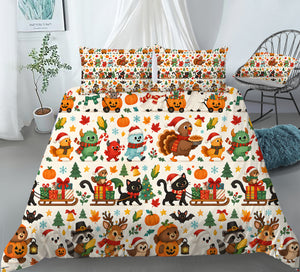 Halloween Thanksgiving Christmas Duvet Cover Set - Print 27