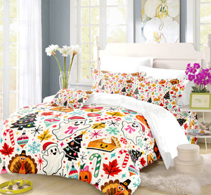 Halloween Thanksgiving Christmas Duvet Cover Set - Print 36