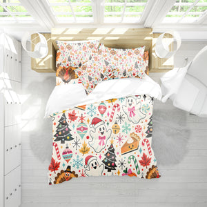 Halloween Thanksgiving Christmas Duvet Cover Set - Print 35