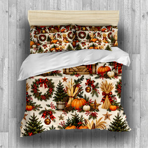 Fall Harvest & Christmas Duvet Cover Set - Print 13