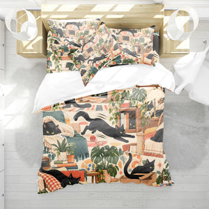 Black Cat Duvet Cover Set - Print 35