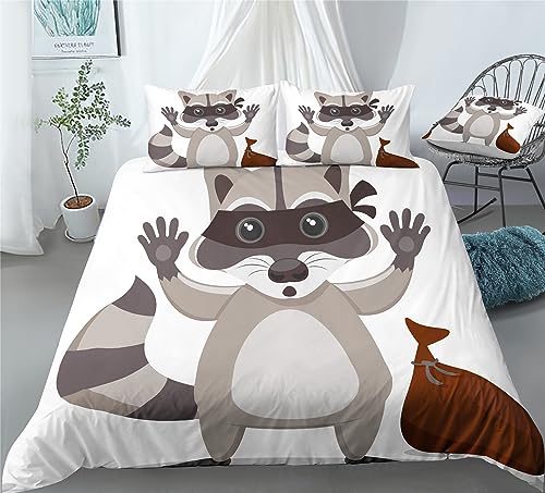 REALIN Raccoon Bedding Raccoon Cartoon Forest Animal Duvet Cover Set Girl Boy Kids Bed Sets 2/3/4PCS Quilt Covers/Sheets/Pillow Shams,Twin/Full/Queen/King (B,Full-200x229cm-4PCS)
