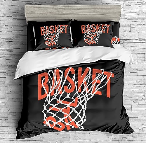 REALIN Basketball Nets Duvet Cover Set Basketball Dunking Bedding Girl Boy Kids Bed Sets 2/3/4PCS Quilt Covers/Sheets/Pillow Shams,Twin/Full/Queen/King (B,Queen-228x228cm-4PCS)