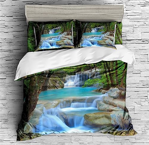 REALIN Wonderland Woodscape Bedding Waterfalls Woodland Duvet Cover Set Girl Boy Kids Bed Sets 2/3/4PCS Quilt Covers/Sheets/Pillow Shams,Twin/Full/Queen/King (B,King-229x259cm-3PCS)