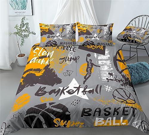 REALIN Basketball Nets Bedding Basketball Dunking Duvet Cover Set Girl Boy Kids Bed Sets 2/3/4PCS Quilt Covers/Sheets/Pillow Shams,Twin/Full/Queen/King (B,Full-200x229cm-3PCS)