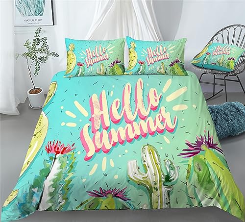 REALIN Cactus Flower Duvet Cover Set Cactus Plants Succulent Plant Bedding Girl Boy Kids Bed Sets 2/3/4PCS Quilt Covers/Sheets/Pillow Shams,Twin/Full/Queen/King (B,Queen-228x228cm-4PCS)