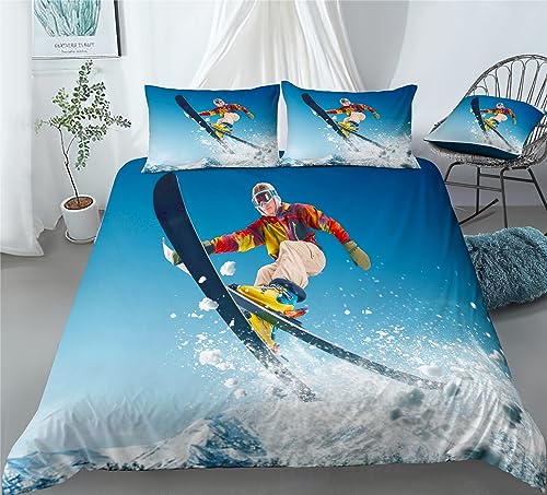 REALIN Skiing Sports Bedding Figure Skiing Snowboarding Duvet Cover Set Girl Boy Kids Bed Sets 2/3/4PCS Quilt Covers/Sheets/Pillow Shams,Twin/Full/Queen/King (B,Twin-172x218cm-3PCS)