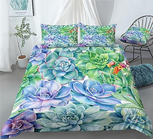 REALIN Cactus Flower Bedding Pink Succulent Flowers Duvet Cover Set Girl Boy Kids Bed Sets 2/3/4PCS Quilt Covers/Sheets/Pillow Shams,Twin/Full/Queen/King (B,Full-200x229cm-4PCS)