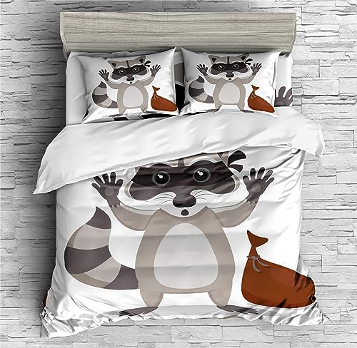 REALIN Raccoon Duvet Cover Set Raccoon Cartoon Forest Animal Bedding Girl Boy Kids Bed Sets 2/3/4PCS Quilt Covers/Sheets/Pillow Shams,Twin/Full/Queen/King (B,King-229x259cm-3PCS)