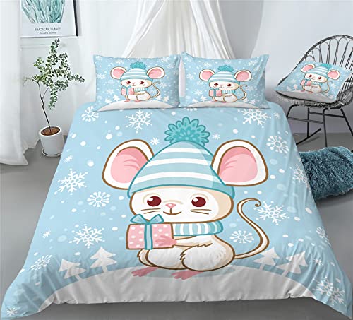 REALIN Rats Animal Print Duvet Cover Set Cute Mice Stamp Bedding Girl Boy Kids Bed Sets 2/3/4PCS Quilt Covers/Sheets/Pillow Shams,Twin/Full/Queen/King (B,Queen-228x228cm-4PCS)