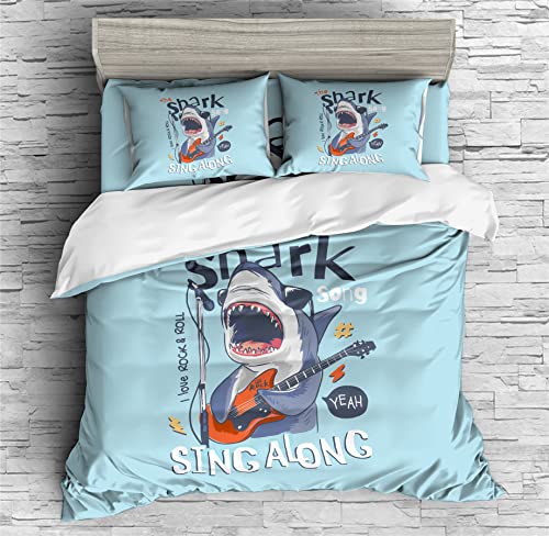 REALIN Sharks Bedding Cute Shark Decoration Cartoon Shark Duvet Cover Set Girl Boy Kids Bed Sets 2/3/4PCS Quilt Covers/Sheets/Pillow Shams,Twin/Full/Queen/King (A,King-229x259cm-3PCS)