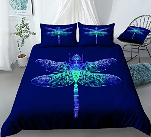 REALIN Blue Dragonfly Bedding Dragonfly Pattern Aerial Spirits Duvet Cover Set Girl Boy Kids Bed Sets 2/3/4PCS Quilt Covers/Sheets/Pillow Shams,Twin/Full/Queen/King (A,Full-200x229cm-4PCS)