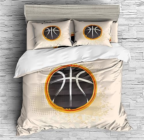 REALIN Basketball Cartoon Basketball Duvet Cover Set Basketball Slogans Bedding Girl Boy Kids Bed Sets 2/3/4PCS Quilt Covers/Sheets/Pillow Shams,Twin/Full/Queen/King (A,Twin-172x218cm-4PCS)