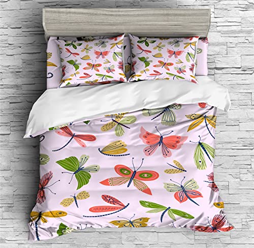 REALIN Butterfly Wings Prints Duvet Cover Set Butterfly Prints Flowers Bedding Girl Boy Kids Bed Sets 2/3/4PCS Quilt Covers/Sheets/Pillow Shams,Twin/Full/Queen/King (B,Twin-172x218cm-3PCS)
