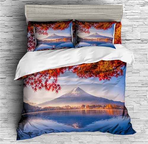 REALIN Autumn Forest Duvet Cover Set Fall Maple Forest Bedding Girl Boy Kids Bed Sets 2/3/4PCS Quilt Covers/Sheets/Pillow Shams,Twin/Full/Queen/King (A,King-229x259cm-3PCS)