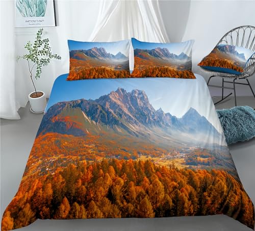 REALIN Autumn Scenery Bedding Forest Autumn Sunshine Duvet Cover Set Girl Boy Kids Bed Sets 2/3/4PCS Quilt Covers/Sheets/Pillow Shams,Twin/Full/Queen/King (B,Full-200x229cm-4PCS)