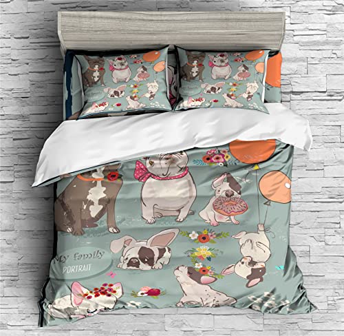 REALIN Olde English Bulldogge Animal Puppies Duvet Cover Set Bulldog Pets Bedding Girl Boy Kids Bed Sets 2/3/4PCS Quilt Covers/Sheets/Pillow Shams,Twin/Full/Queen/King (A,Full-200x229cm-3PCS)
