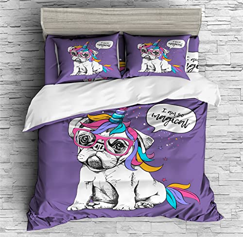 REALIN Bulldog Pets Duvet Cover Set Olde English Bulldogge Animal Canis Bedding Girl Boy Kids Bed Sets 2/3/4PCS Quilt Covers/Sheets/Pillow Shams,Twin/Full/Queen/King (A,Twin-172x218cm-4PCS)
