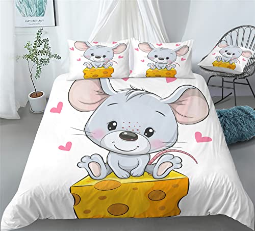 REALIN Rats Animal Print Duvet Cover Set Cute Mice Stamp Bedding Girl Boy Kids Bed Sets 2/3/4PCS Quilt Covers/Sheets/Pillow Shams,Twin/Full/Queen/King (B,Queen-228x228cm-4PCS)
