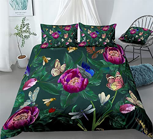 REALIN Butterflies Prints Cluster of Flowers Duvet Cover Set Dandelion Bedding Girl Boy Kids Bed Sets 2/3/4PCS Quilt Covers/Sheets/Pillow Shams,Twin/Full/Queen/King (C,Twin-172x218cm-4PCS)