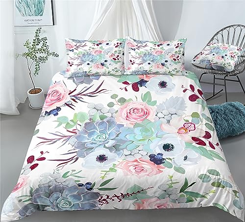 Hand-Painted Succulent Duvet Cover Set