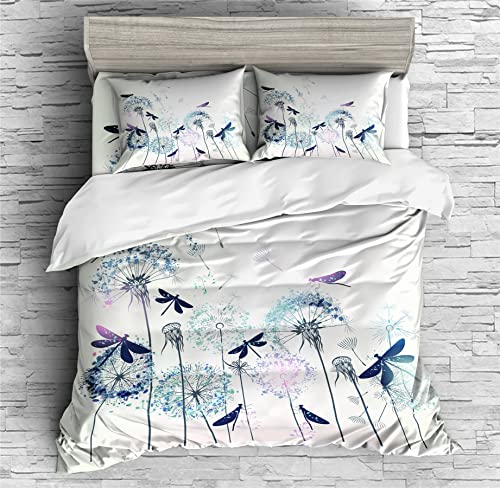 REALIN Butterflies Prints Cluster of Flowers Bedding Dandelion Duvet Cover Set Girl Boy Kids Bed Sets 2/3/4PCS Quilt Covers/Sheets/Pillow Shams,Twin/Full/Queen/King (B,Queen-228x228cm-4PCS)