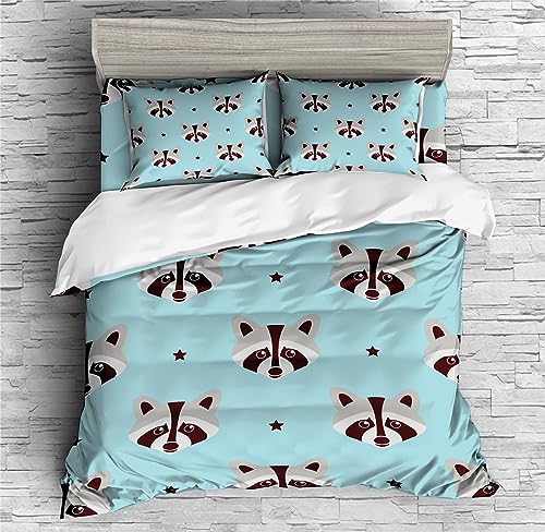 REALIN Raccoon Duvet Cover Set Baby Raccoon Small Animal Jungle Bedding Girl Boy Kids Bed Sets 2/3/4PCS Quilt Covers/Sheets/Pillow Shams,Twin/Full/Queen/King (C,Queen-228x228cm-3PCS)