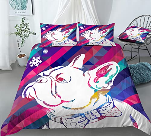 REALIN Bulldog Pets Bedding Olde English Bulldogge Animal Canis Duvet Cover Set Girl Boy Kids Bed Sets 2/3/4PCS Quilt Covers/Sheets/Pillow Shams,Twin/Full/Queen/King (B,Queen-228x228cm-4PCS)