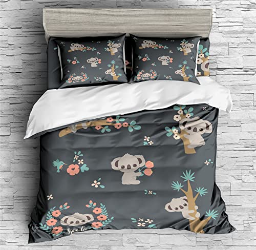 REALIN Cartoon Koala Bedding Cute Koala Wombat Duvet Cover Set Girl Boy Kids Bed Sets 2/3/4PCS Quilt Covers/Sheets/Pillow Shams,Twin/Full/Queen/King (A,Twin-172x218cm-4PCS)