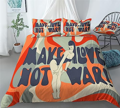 REALIN Red Lips Duvet Cover Set Girl Banana Bikini Bedding Girl Boy Kids Bed Sets 2/3/4PCS Quilt Covers/Sheets/Pillow Shams,Twin/Full/Queen/King (A,Full-200x229cm-3PCS)