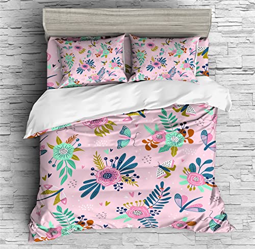 REALIN Butterfly Wings Prints Duvet Cover Set Butterfly Prints Flowers Bedding Girl Boy Kids Bed Sets 2/3/4PCS Quilt Covers/Sheets/Pillow Shams,Twin/Full/Queen/King (B,Twin-172x218cm-3PCS)