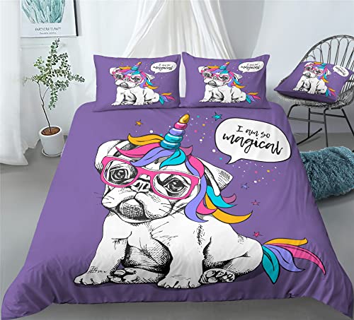 REALIN Bulldog Pets Bedding Olde English Bulldogge Animal Canis Duvet Cover Set Girl Boy Kids Bed Sets 2/3/4PCS Quilt Covers/Sheets/Pillow Shams,Twin/Full/Queen/King (B,Queen-228x228cm-4PCS)