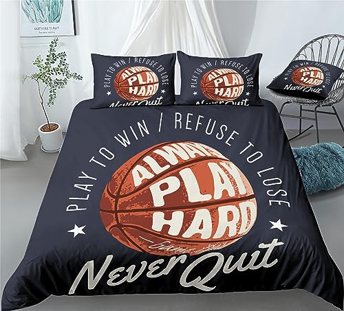 REALIN Basketball Slogan Duvet Cover Set Sports Basketball Slam Dunk Bedding Girl Boy Kids Bed Sets 2/3/4PCS Quilt Covers/Sheets/Pillow Shams,Twin/Full/Queen/King (B,Twin-172x218cm-4PCS)