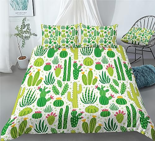 REALIN Cactus Flower Duvet Cover Set Cactus Plants Succulent Plant Bedding Girl Boy Kids Bed Sets 2/3/4PCS Quilt Covers/Sheets/Pillow Shams,Twin/Full/Queen/King (B,Queen-228x228cm-4PCS)