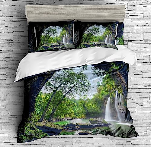 REALIN Wonderland Woodscape Bedding Waterfalls Woodland Duvet Cover Set Girl Boy Kids Bed Sets 2/3/4PCS Quilt Covers/Sheets/Pillow Shams,Twin/Full/Queen/King (B,King-229x259cm-3PCS)