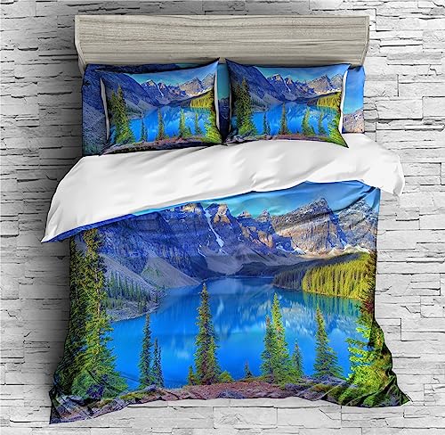 REALIN Wonderland Woodscape Bedding Waterfalls Woodland Duvet Cover Set Girl Boy Kids Bed Sets 2/3/4PCS Quilt Covers/Sheets/Pillow Shams,Twin/Full/Queen/King (B,King-229x259cm-3PCS)