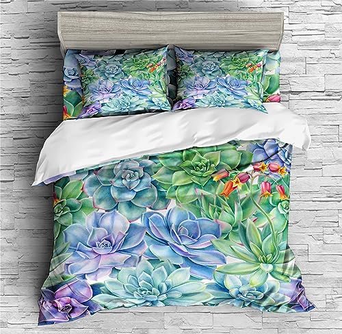 REALIN Cactus Flower Duvet Cover Set Pink Succulent Flowers Bedding Girl Boy Kids Bed Sets 2/3/4PCS Quilt Covers/Sheets/Pillow Shams,Twin/Full/Queen/King (C,King-229x259cm-3PCS)